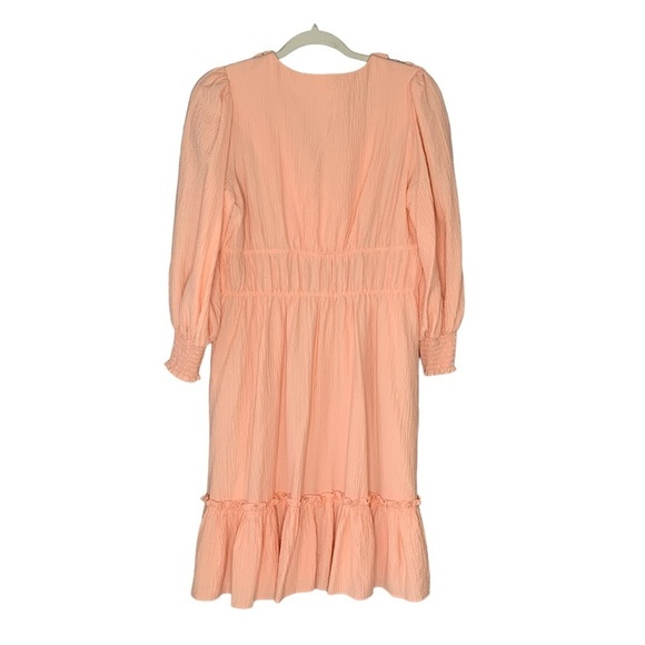 Calvin Klein light peach seersucker v-neck long sleeve midi dress. EUC Size 10 - Picture 2 of 9